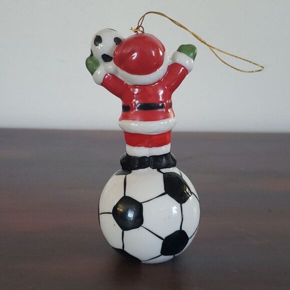 Soccer Ball Santa Porcelain Tree Ornament - Picture 3 of 6